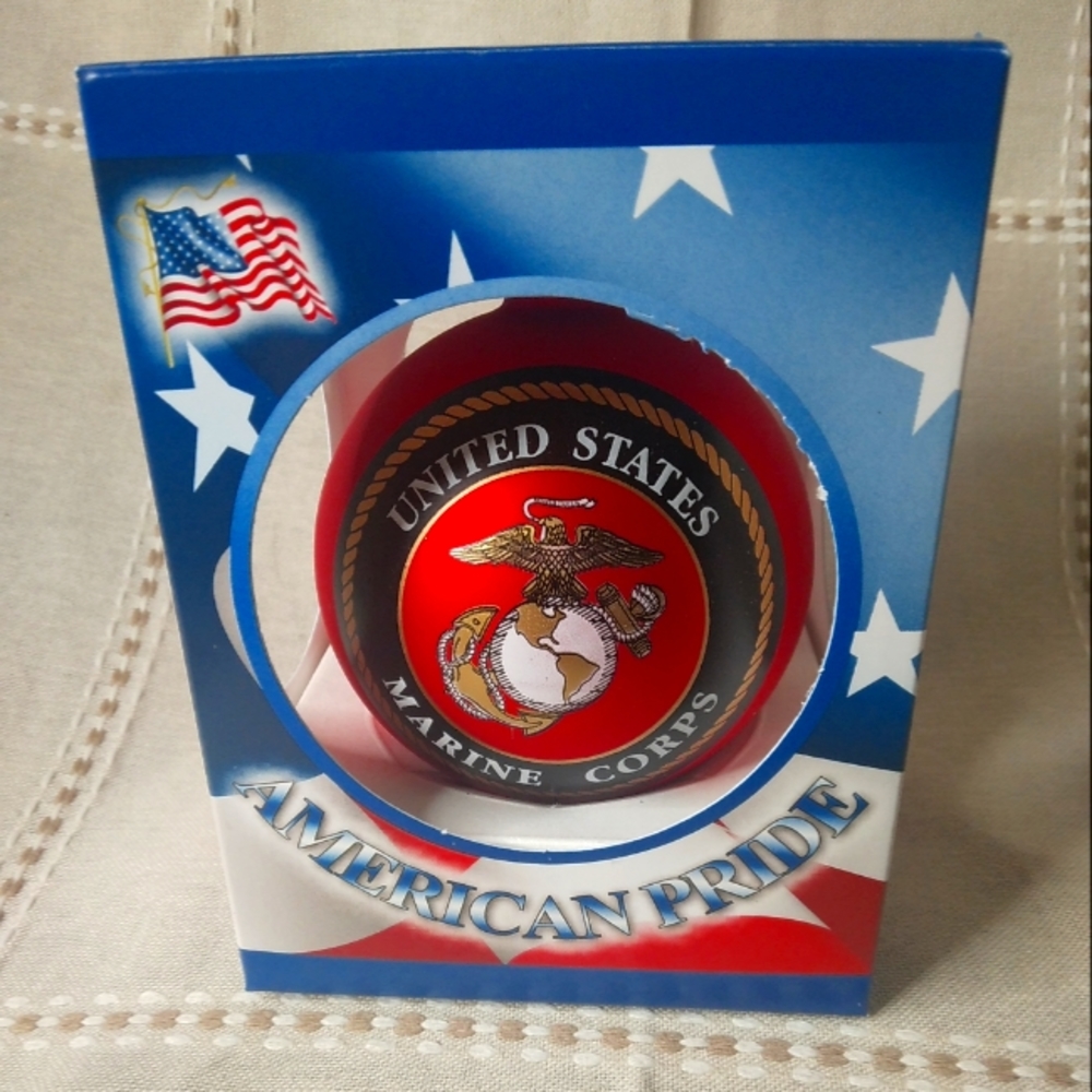 NEW Krebs Glass US MARINE CORPS Semper Fi Red Military Glass Christmas Ornament